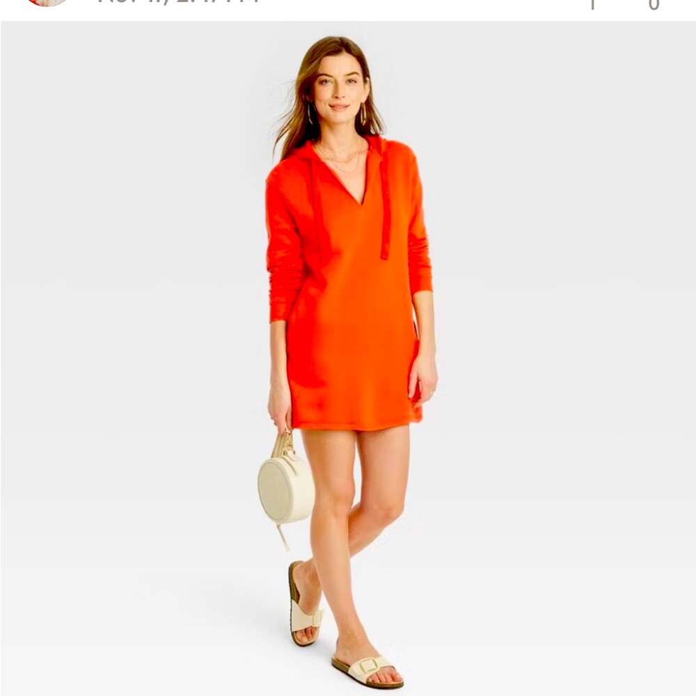 NWT Universal Thread Red Orange Fleece Hoodie Sweatshirt Dress w/Pockets L
